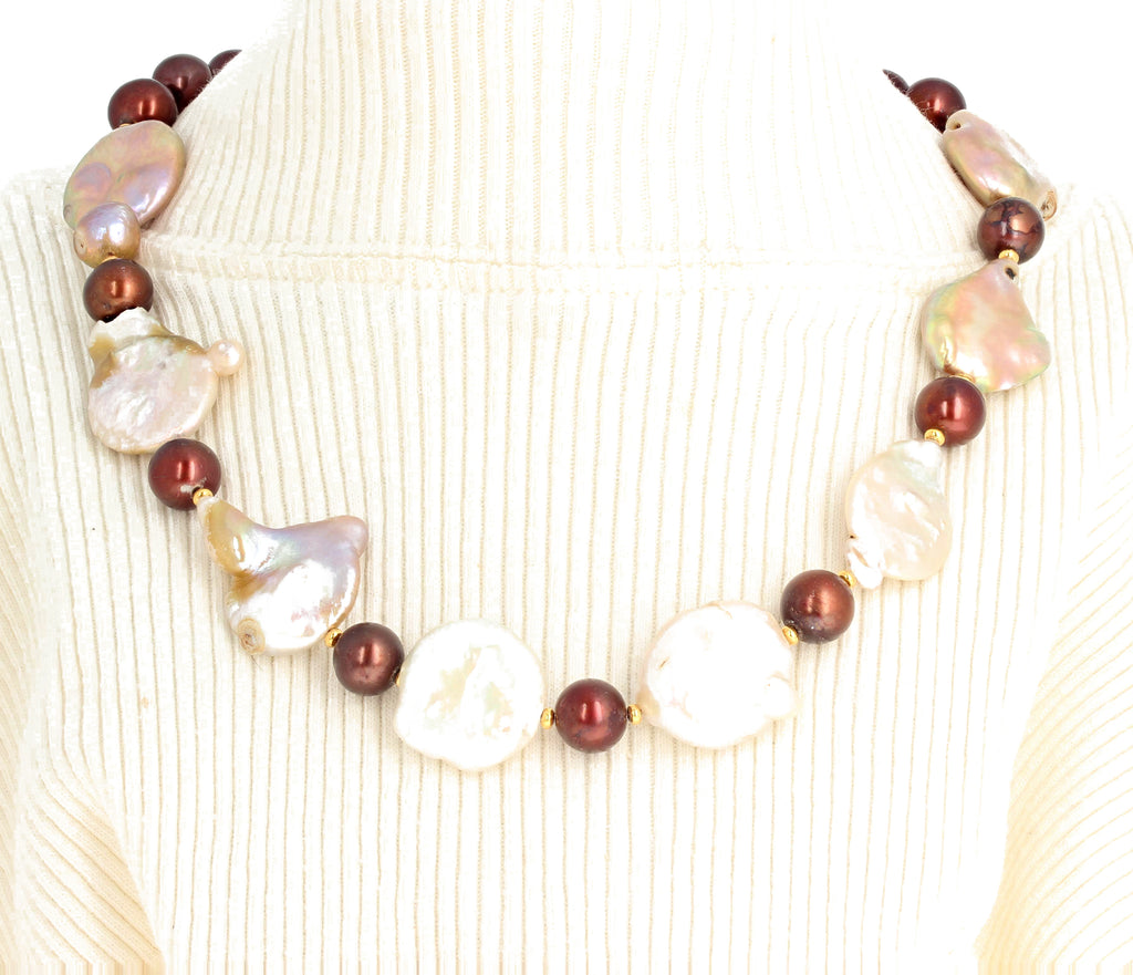Coin Pearls and Copper Pearls Necklace