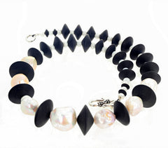 Large Cultured Pearls and Black Onyx Necklace