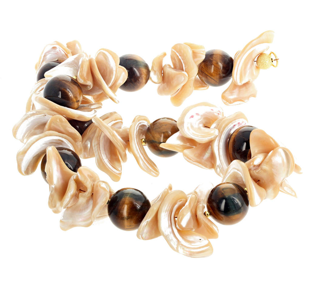 Unique Splendid Shell and Tiger Eye Necklace