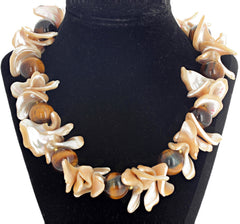 Unique Splendid Shell and Tiger Eye Necklace