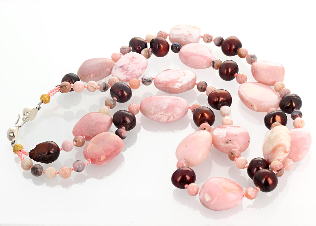 Peruvian Natural Pink Opal and Pearl Necklace