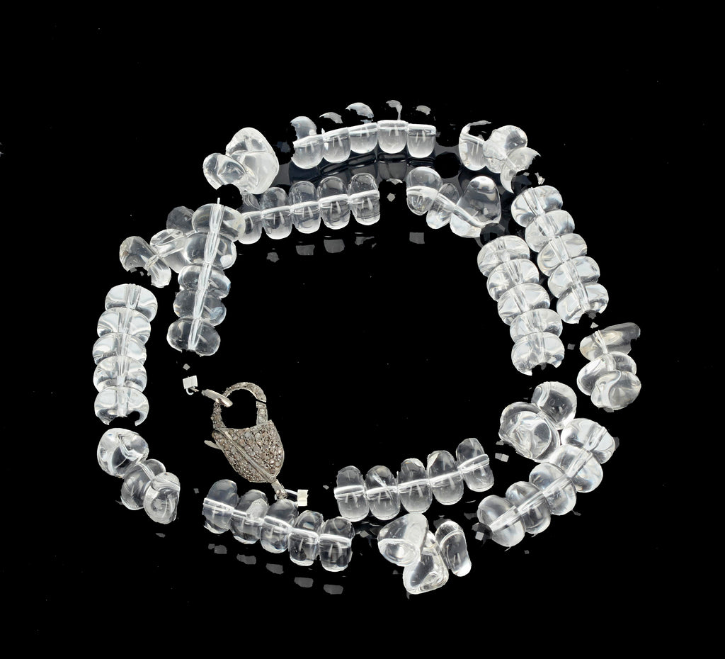 Silver Natural Quartz and Black Spinel Diamond Clasp Necklace