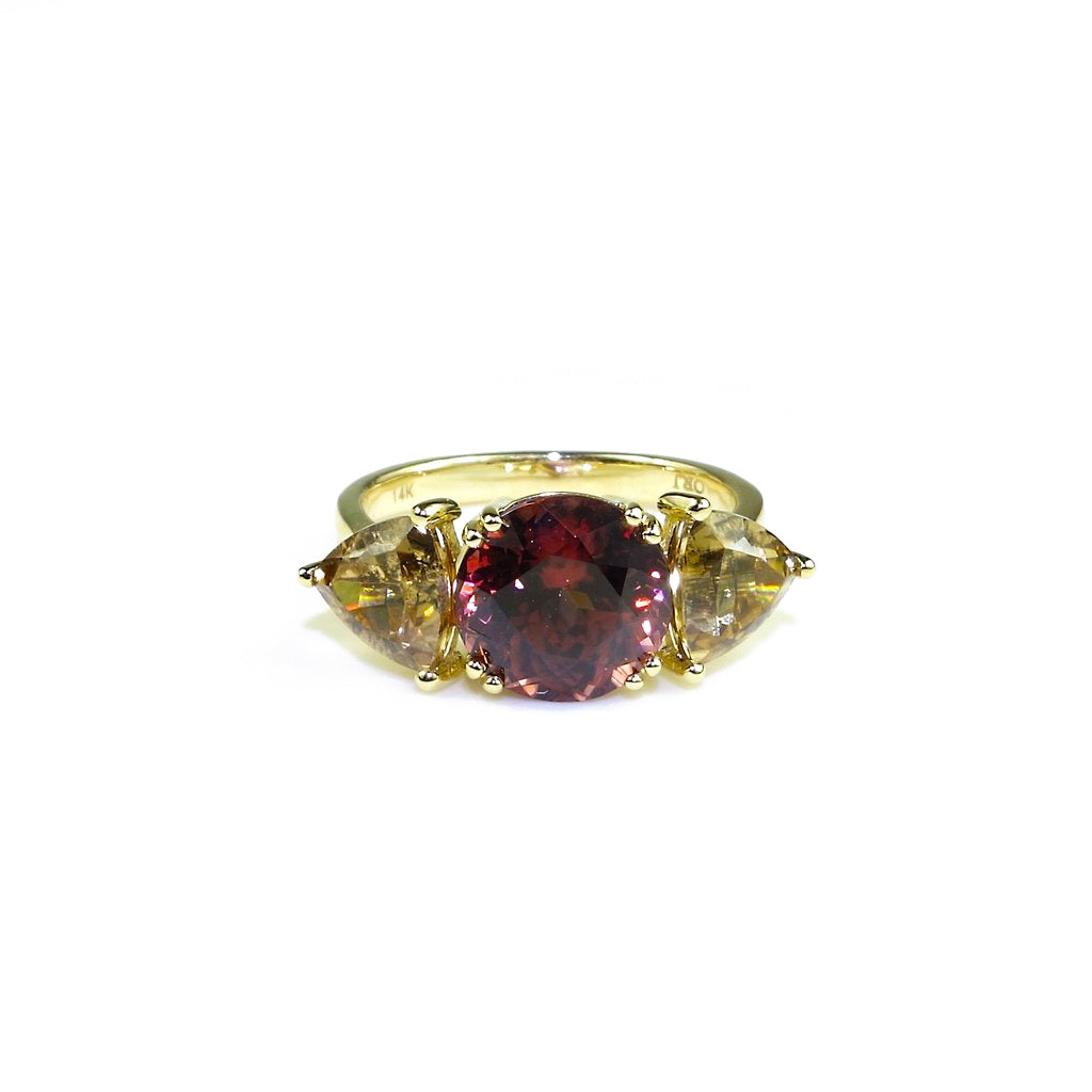Elegant Red and Smoky Cambodian Zircon Cocktail Ring