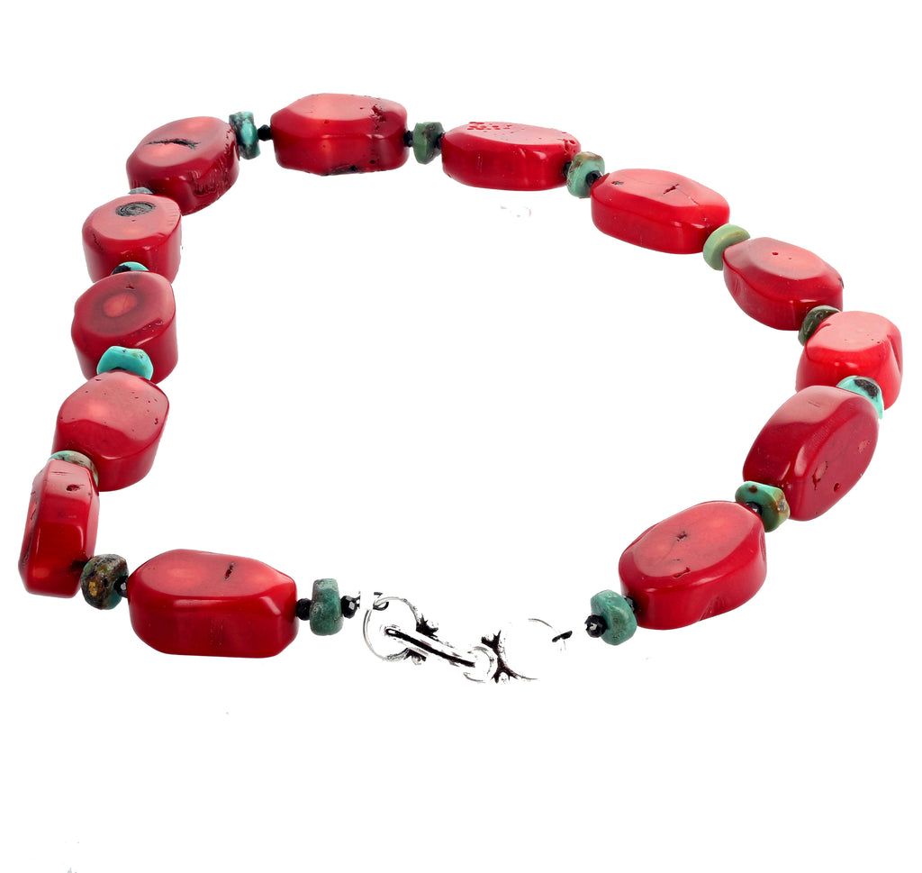 Red Bamboo Coral, Turquoise, Spinel Necklace