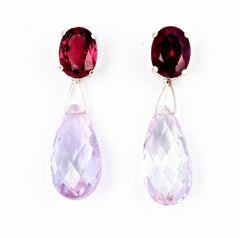 Rubelite Tourmaline and Rose of France Dangle Sterling Silver Earrings