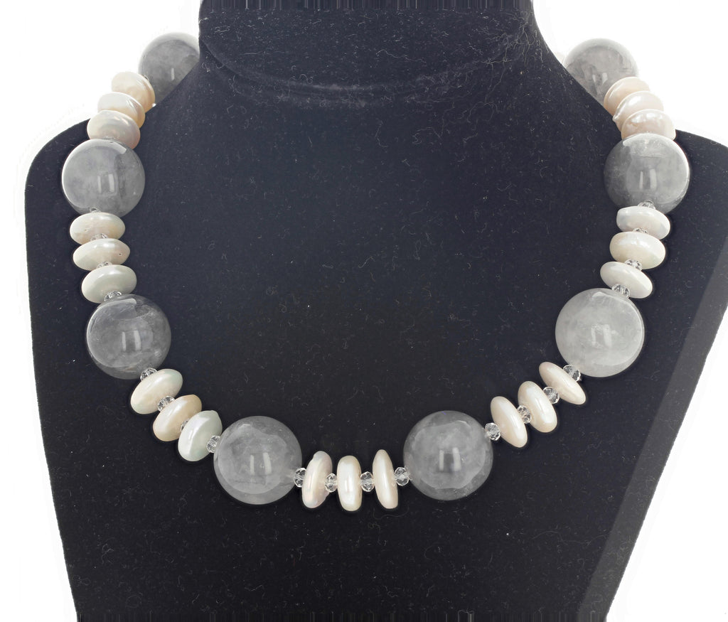 16.5 Inch Long Smoky Quartz and Pearl Necklace
