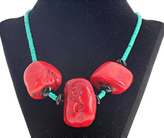 Huge Coral Chunk and Turquoise Neckace