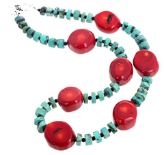 Bamboo Coral, Natural Turquoise, Sparkling Spinel Necklace