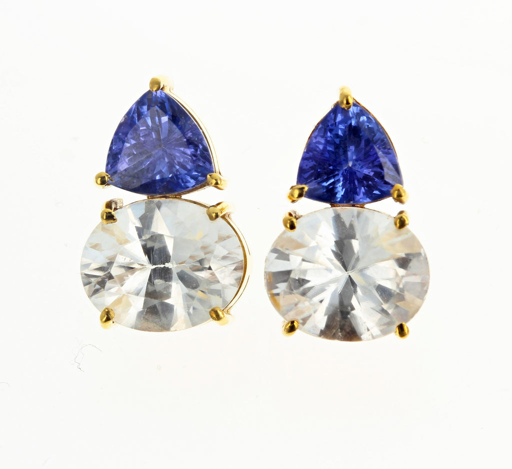 Tanzanite and White Zircon Gold Stud Earrings