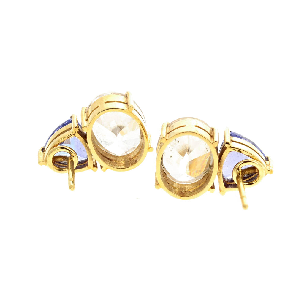 Tanzanite and White Zircon Gold Stud Earrings